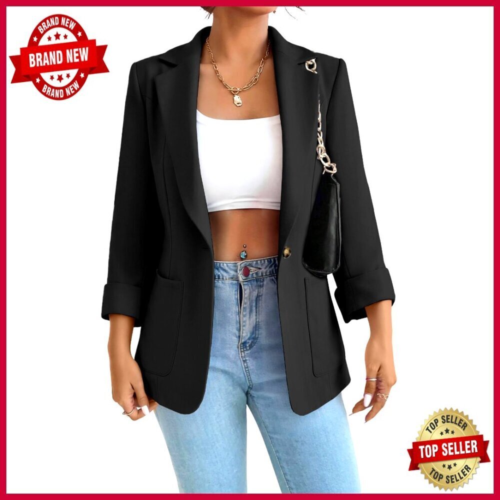 Slim Fit Blazer Notch Collar Office Wear Polyester Viscose Spandex